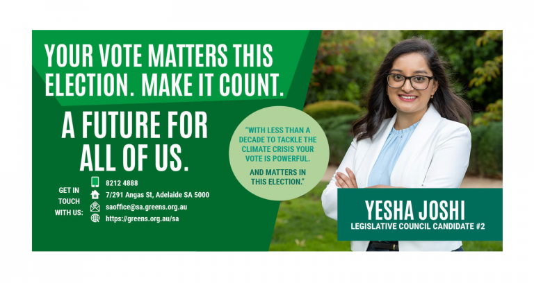 Flier in Indesign for SA Greens 2021